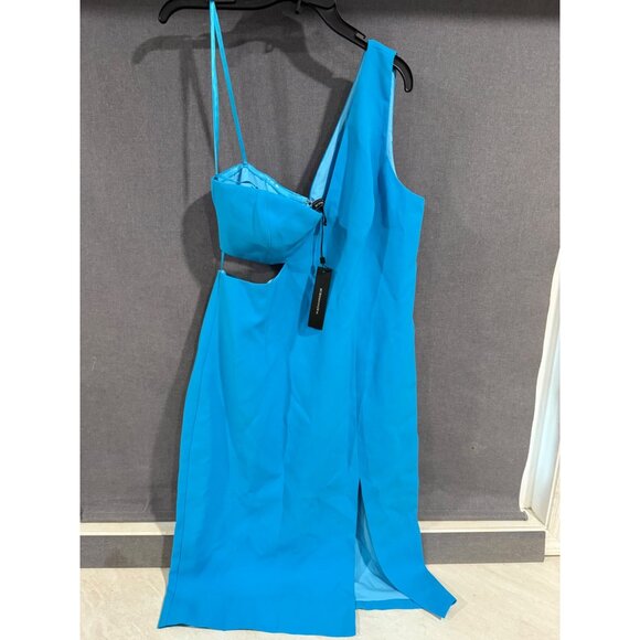 BCBGMAXAZRIA Womens One-Shoulder Blue Dress With Cutouts & Side Slit  Size 16 - Picture 2 of 7